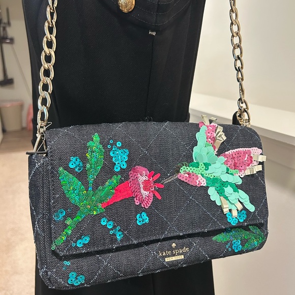 kate spade Handbags - Rare hard to find Kate Spade Black Quilted Bag with Floral Sequins